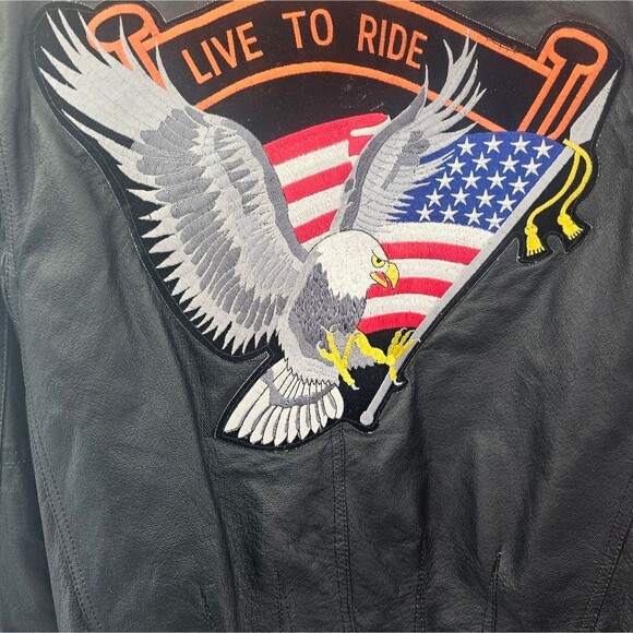 100% Leather Live to Ride American Eagle Biker Jacket Sz XL Leather Vintage Moto - Picture 3 of 16